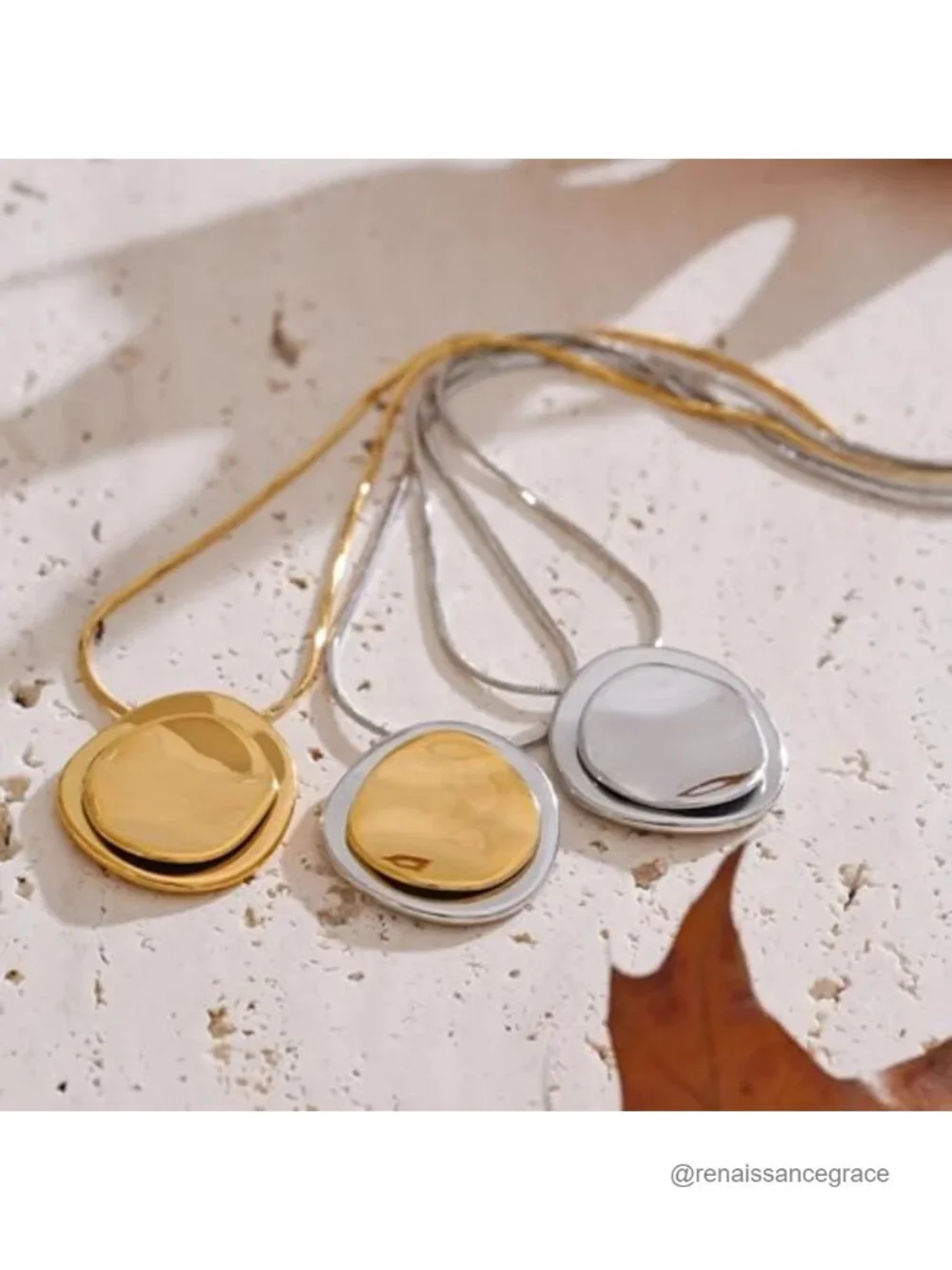 Mchic Gold Silver Disc Pendant Necklace Women Stainless Steel Snake Chain Two